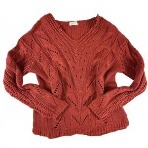 Poof Apparel Sweater Juniors Large V Neck Cable Comfy Soft Open Knit Pullover